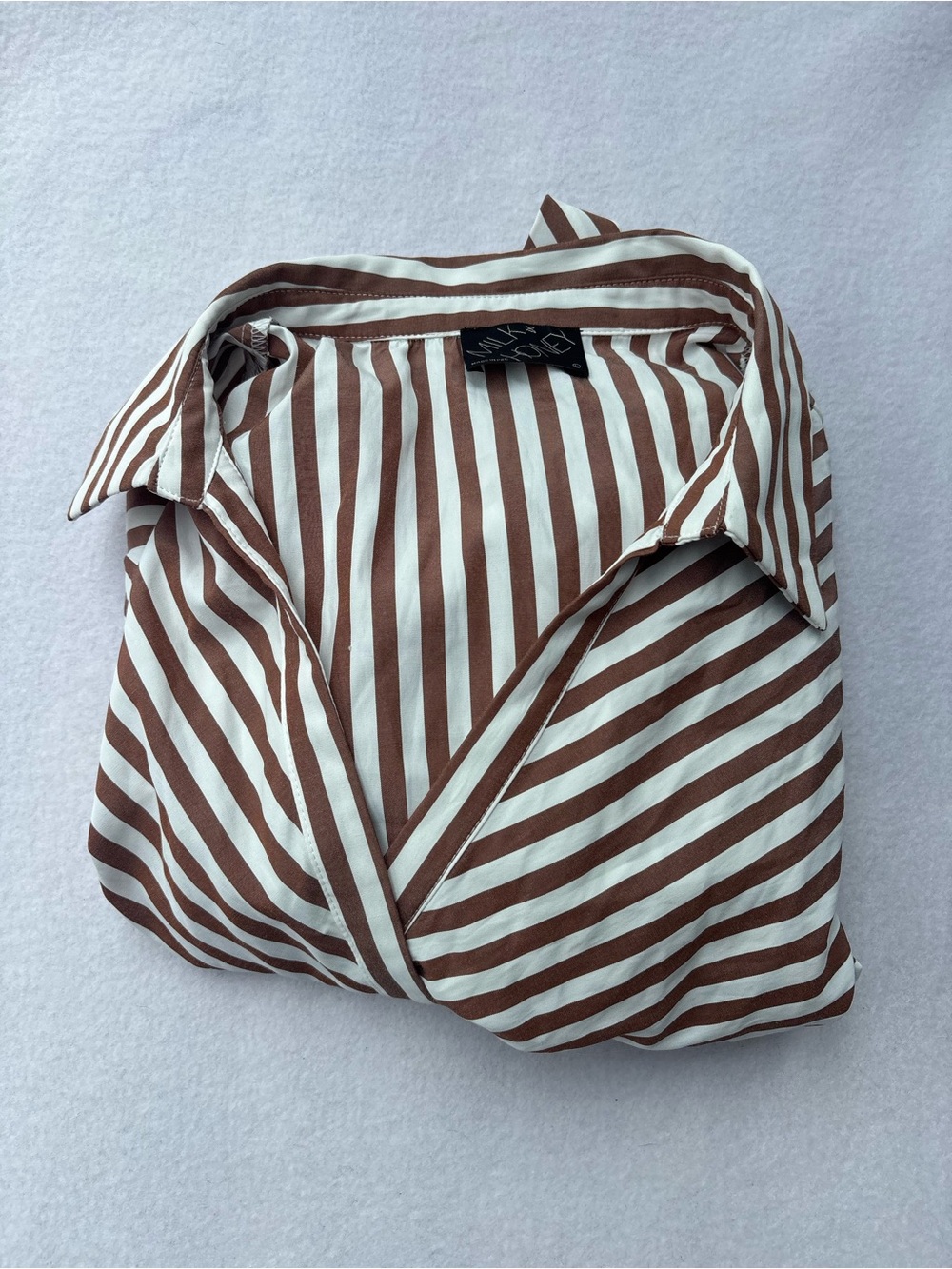 Striped Wrap Tie Blouse in Brown & White - Picture 7 of 8